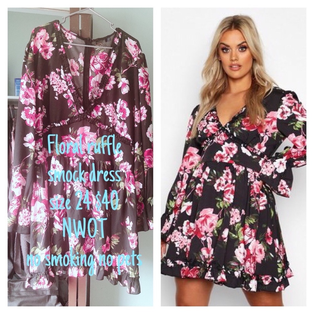 Black dress with pink roses